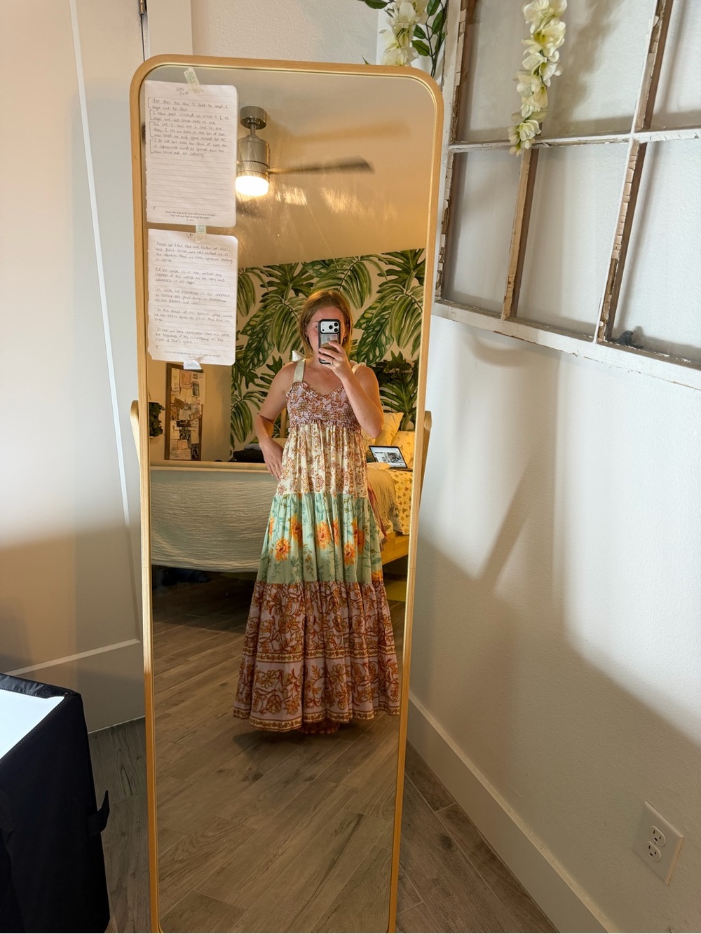Free People Floral Tiered Maxi Dress in Mint, Rust, Yellow - Picture 3 of 6